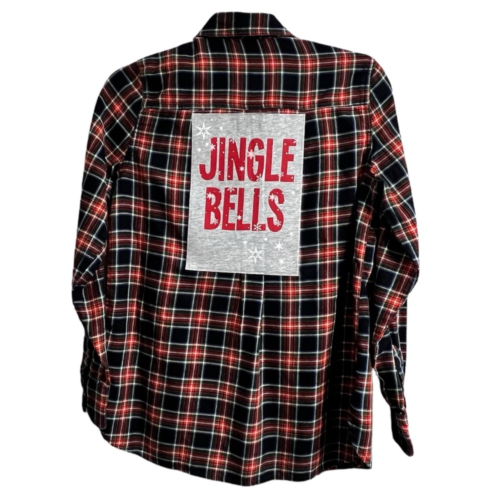 Jingle Bells Christmas Upcycled Graphic Flannel